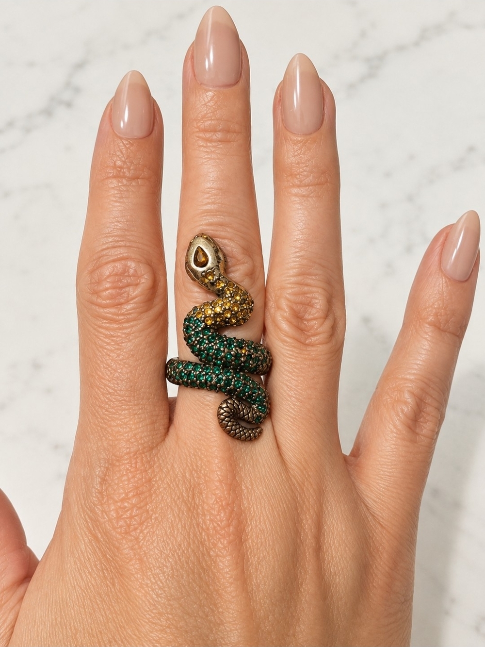 Vintage Y2K Snake Wrap Ring in Green and Gold - Lucky Brand
